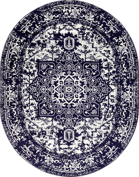 Navy Blue 7' 10 x 10' Richmond Oval Area Rug Vintage Distressed Look Traditional Design Carpet for Unique Home Interior Design for Sale at Rug Engine