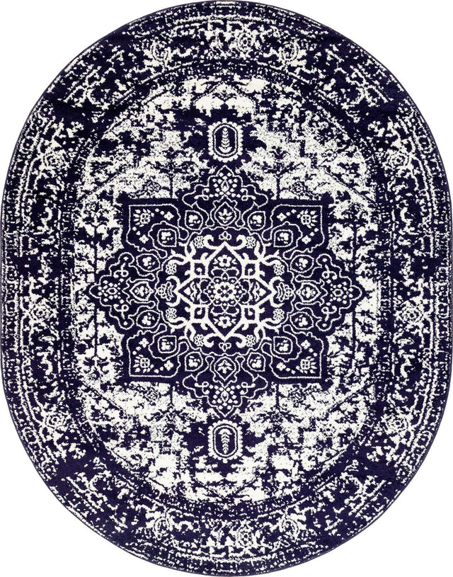 Navy Blue 7' 10 x 10' Richmond Oval Area Rug Vintage Distressed Look Traditional Design Carpet for Unique Home Interior Design for Sale at Rug Engine