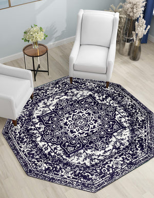 Navy Blue 5' 3 x 5' 3 Richmond Octagon Area Rug Vintage Distressed Look Traditional Design Carpet for Unique Home Interior Design for Sale at Rug Engine