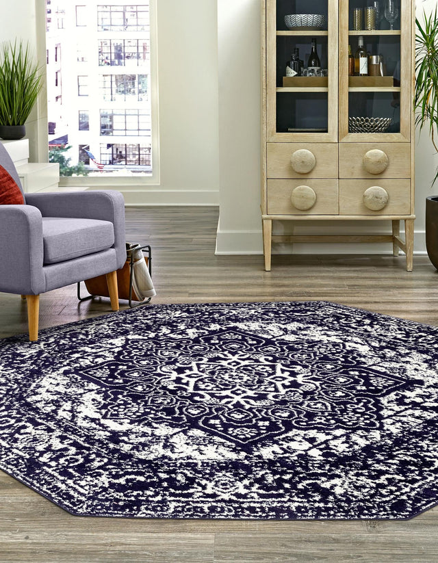 Navy Blue 5' 3 x 5' 3 Richmond Octagon Area Rug Vintage Distressed Look Traditional Design Carpet for Unique Home Interior Design for Sale at Rug Engine