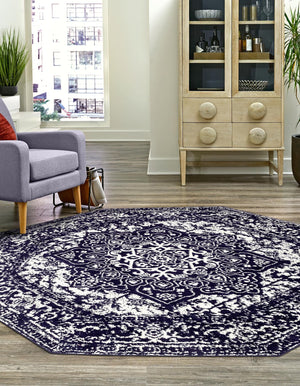 Navy Blue 7' 10 x 7' 10 Richmond Octagon Area Rug Vintage Distressed Look Traditional Design Carpet for Unique Home Interior Design for Sale at Rug Engine