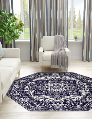Navy Blue 5' 3 x 5' 3 Richmond Octagon Area Rug Vintage Distressed Look Traditional Design Carpet for Unique Home Interior Design for Sale at Rug Engine