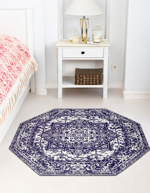Navy Blue 5' 3 x 5' 3 Richmond Octagon Area Rug Vintage Distressed Look Traditional Design Carpet for Unique Home Interior Design for Sale at Rug Engine