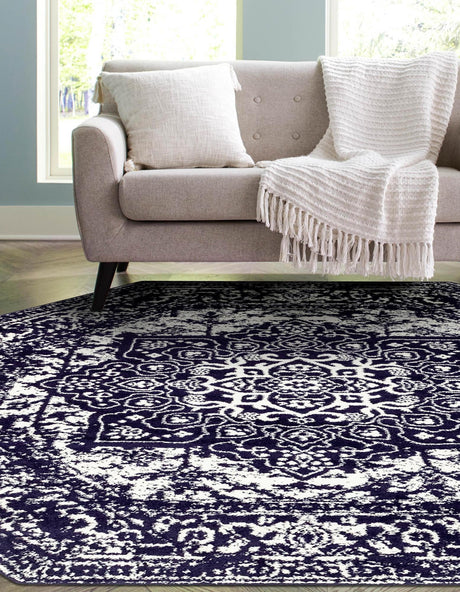 Navy Blue 5' 3 x 5' 3 Richmond Octagon Area Rug Vintage Distressed Look Traditional Design Carpet for Unique Home Interior Design for Sale at Rug Engine