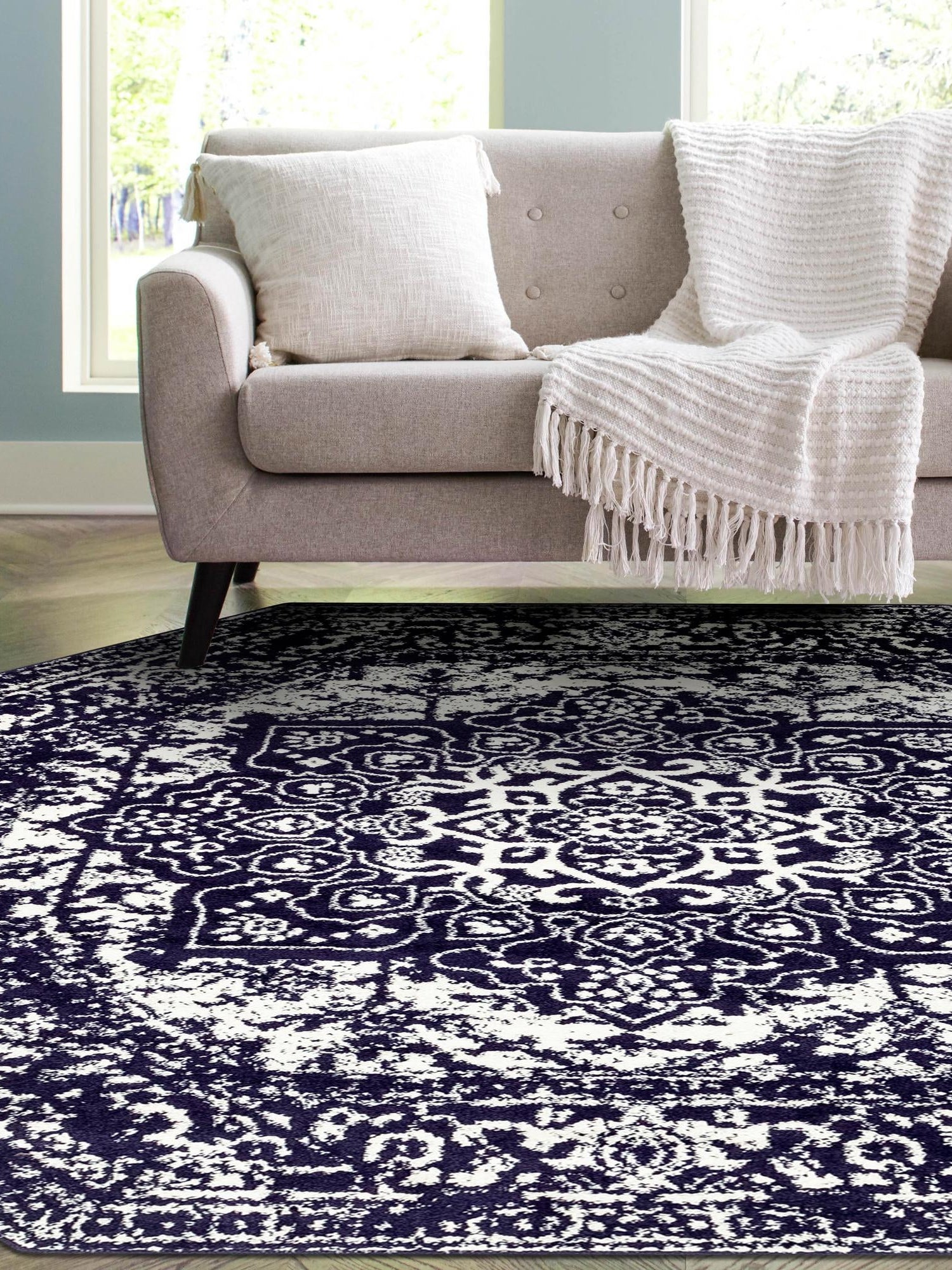 Navy Blue 7' 10 x 7' 10 Richmond Octagon Area Rug Vintage Distressed Look Traditional Design Carpet for Unique Home Interior Design for Sale at Rug Engine