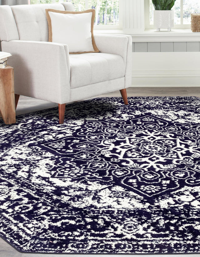Navy Blue 5' 3 x 5' 3 Richmond Octagon Area Rug Vintage Distressed Look Traditional Design Carpet for Unique Home Interior Design for Sale at Rug Engine