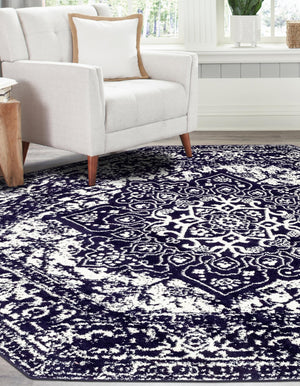 Navy Blue 7' 10 x 7' 10 Richmond Octagon Area Rug Vintage Distressed Look Traditional Design Carpet for Unique Home Interior Design for Sale at Rug Engine