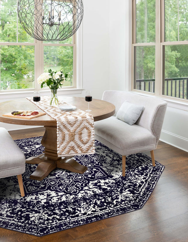 Navy Blue 7' 10 x 7' 10 Richmond Octagon Area Rug Vintage Distressed Look Traditional Design Carpet for Unique Home Interior Design for Sale at Rug Engine