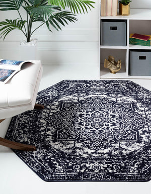 Navy Blue 7' 10 x 7' 10 Richmond Octagon Area Rug Vintage Distressed Look Traditional Design Carpet for Unique Home Interior Design for Sale at Rug Engine