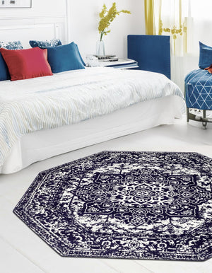 Navy Blue 7' 10 x 7' 10 Richmond Octagon Area Rug Vintage Distressed Look Traditional Design Carpet for Unique Home Interior Design for Sale at Rug Engine