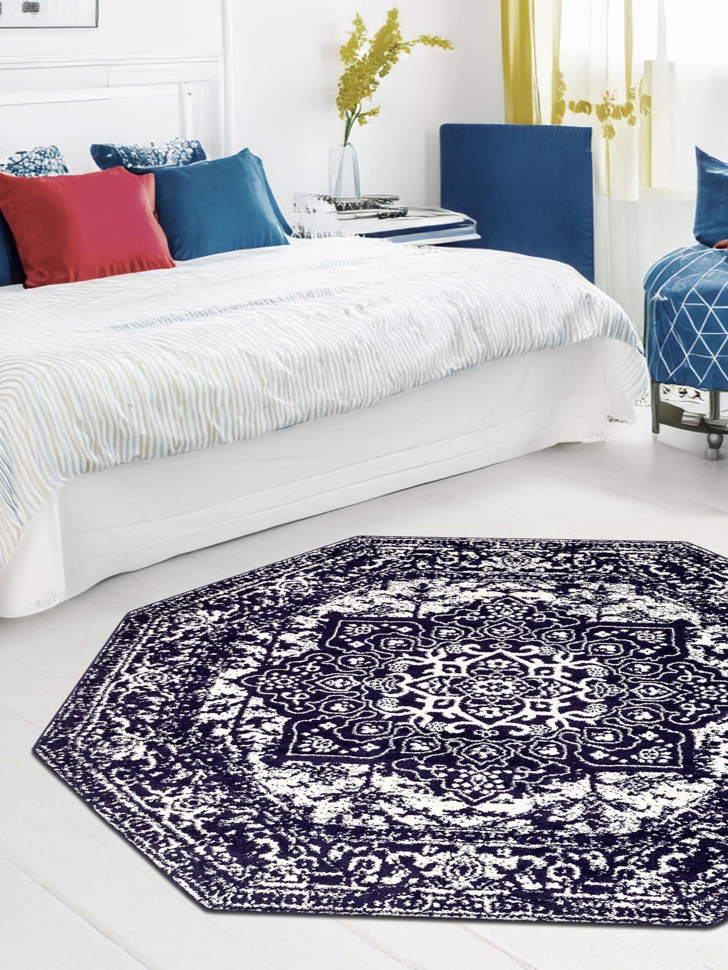 Navy Blue 5' 3 x 5' 3 Richmond Octagon Area Rug Vintage Distressed Look Traditional Design Carpet for Unique Home Interior Design for Sale at Rug Engine