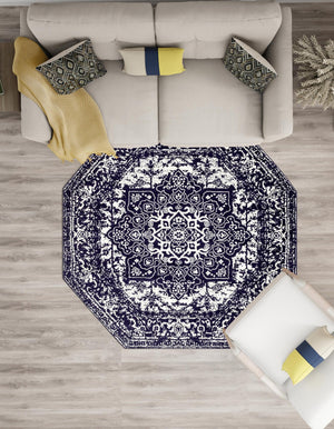 Navy Blue 7' 10 x 7' 10 Richmond Octagon Area Rug Vintage Distressed Look Traditional Design Carpet for Unique Home Interior Design for Sale at Rug Engine