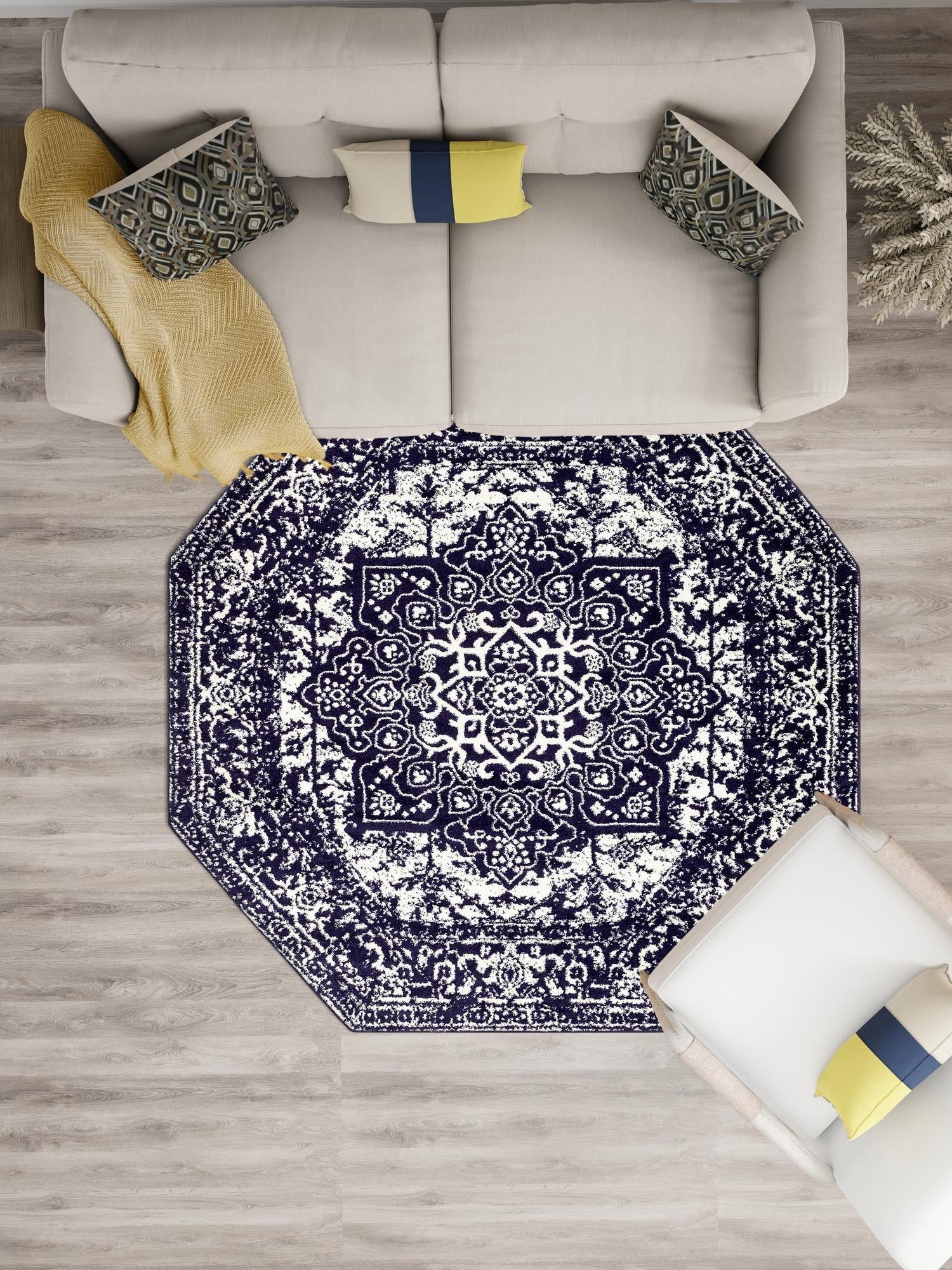 Navy Blue 5' 3 x 5' 3 Richmond Octagon Area Rug Vintage Distressed Look Traditional Design Carpet for Unique Home Interior Design for Sale at Rug Engine