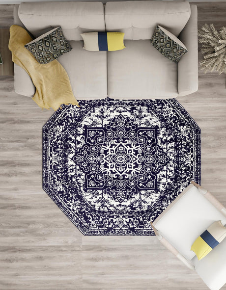 Navy Blue 5' 3 x 5' 3 Richmond Octagon Area Rug Vintage Distressed Look Traditional Design Carpet for Unique Home Interior Design for Sale at Rug Engine