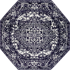 Navy Blue 5' 3 x 5' 3 Richmond Octagon Area Rug Vintage Distressed Look Traditional Design Carpet for Unique Home Interior Design for Sale at Rug Engine