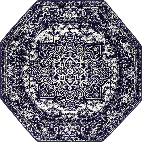 Navy Blue 5' 3 x 5' 3 Richmond Octagon Area Rug Vintage Distressed Look Traditional Design Carpet for Unique Home Interior Design for Sale at Rug Engine