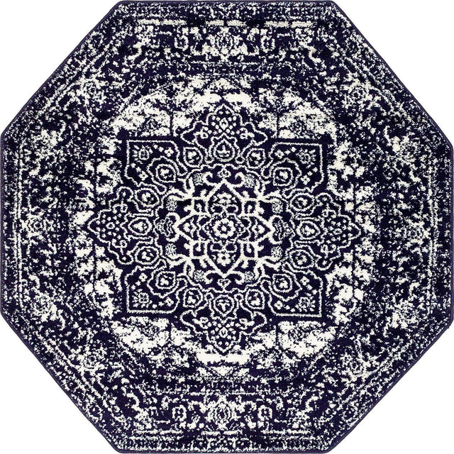 Navy Blue 5' 3 x 5' 3 Richmond Octagon Area Rug Vintage Distressed Look Traditional Design Carpet for Unique Home Interior Design for Sale at Rug Engine