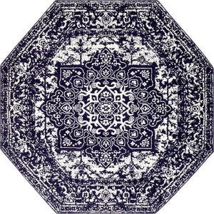 Navy Blue 7' 10 x 7' 10 Richmond Octagon Area Rug Vintage Distressed Look Traditional Design Carpet for Unique Home Interior Design for Sale at Rug Engine