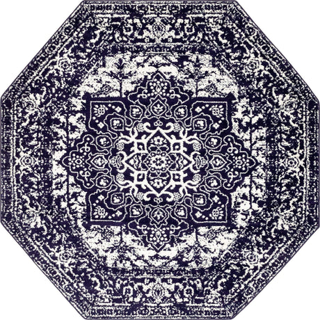Navy Blue 7' 10 x 7' 10 Richmond Octagon Area Rug Vintage Distressed Look Traditional Design Carpet for Unique Home Interior Design for Sale at Rug Engine