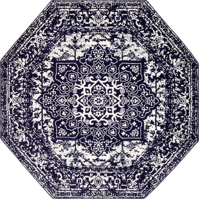Navy Blue 7' 10 x 7' 10 Richmond Octagon Area Rug Vintage Distressed Look Traditional Design Carpet for Unique Home Interior Design for Sale at Rug Engine