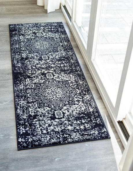 Navy Blue 2' 7 x 12' Richmond Runner Area Rug Vintage Distressed Look Traditional Design Carpet for Unique Home Interior Design for Sale at Rug Engine