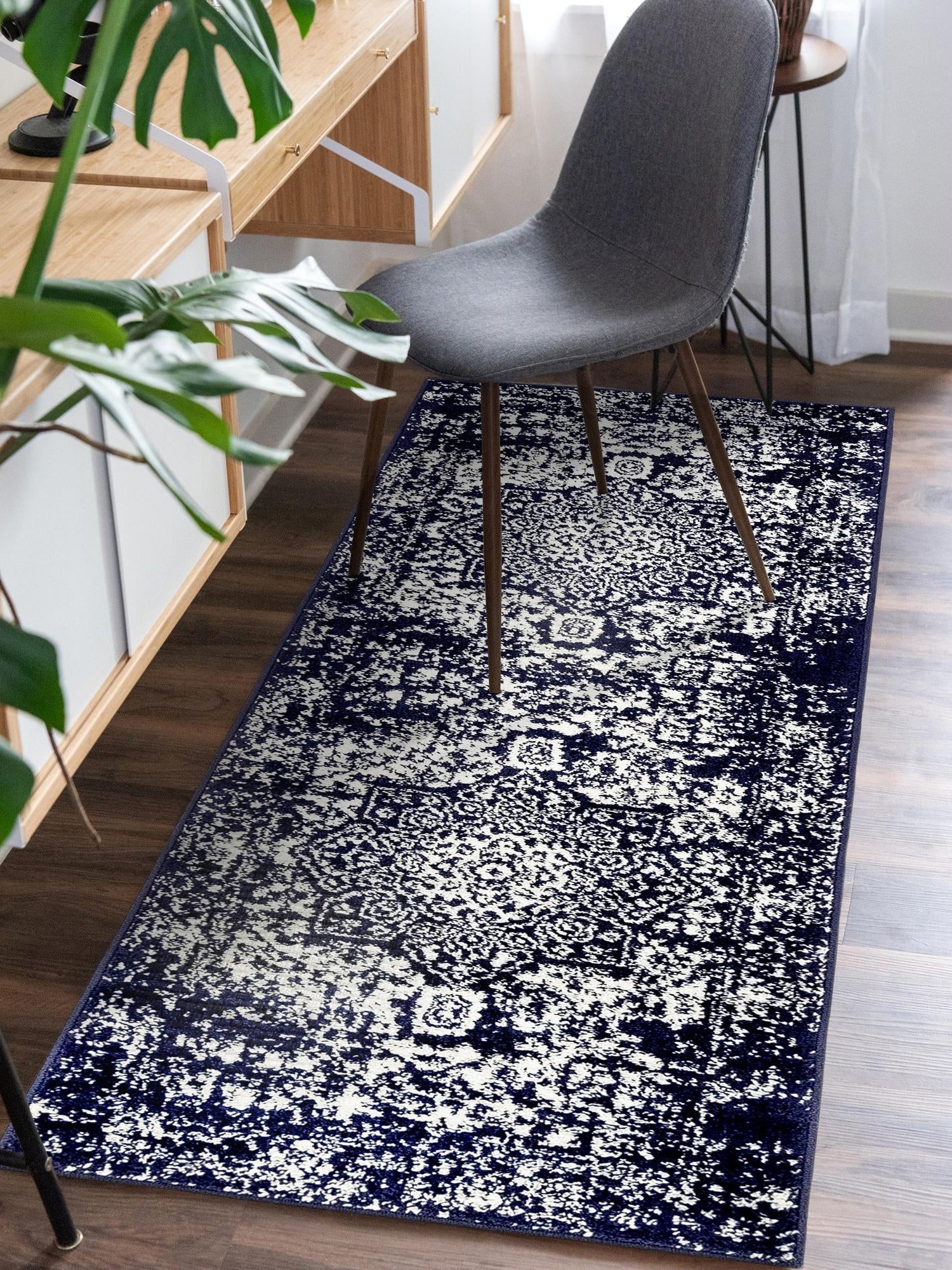Navy Blue 2' x 6' 1 Richmond Runner Area Rug Vintage Distressed Look Traditional Design Carpet for Unique Home Interior Design for Sale at Rug Engine