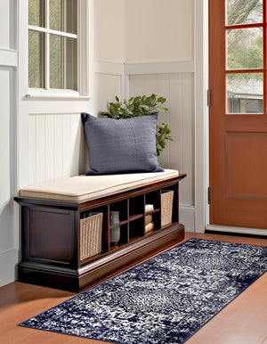 Navy Blue 2' 7 x 12' Richmond Runner Area Rug Vintage Distressed Look Traditional Design Carpet for Unique Home Interior Design for Sale at Rug Engine