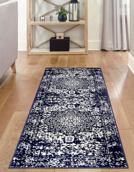 Navy Blue 2' x 8' Richmond Runner Area Rug Vintage Distressed Look Traditional Design Carpet for Unique Home Interior Design for Sale at Rug Engine