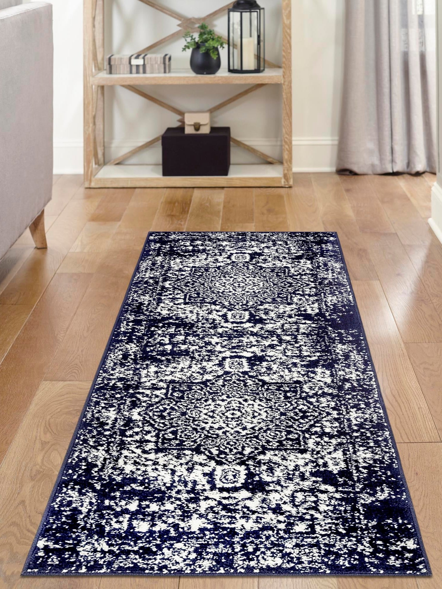 Navy Blue 2' x 6' 1 Richmond Runner Area Rug Vintage Distressed Look Traditional Design Carpet for Unique Home Interior Design for Sale at Rug Engine