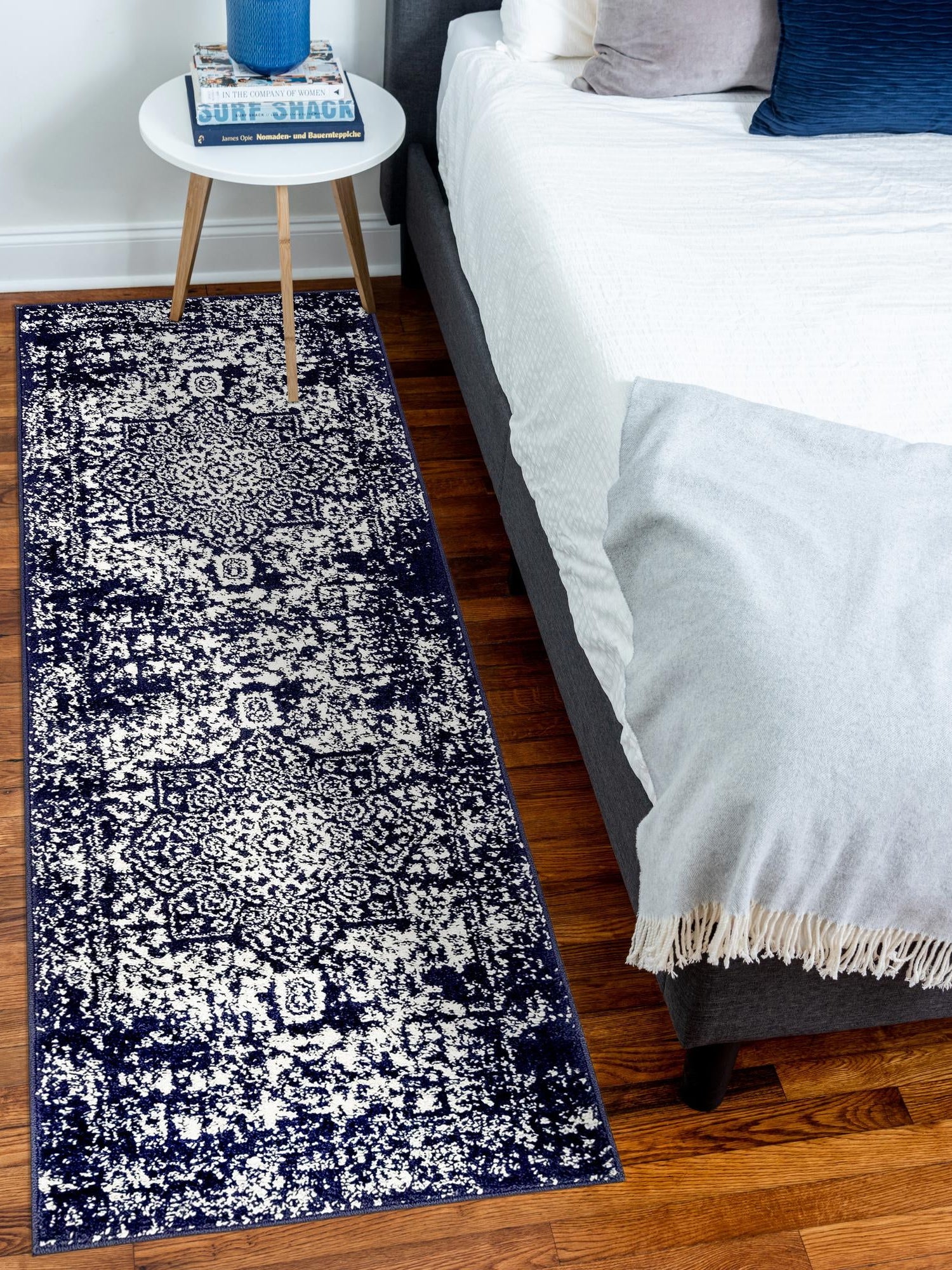 Navy Blue 2' 7 x 12' Richmond Runner Area Rug Vintage Distressed Look Traditional Design Carpet for Unique Home Interior Design for Sale at Rug Engine