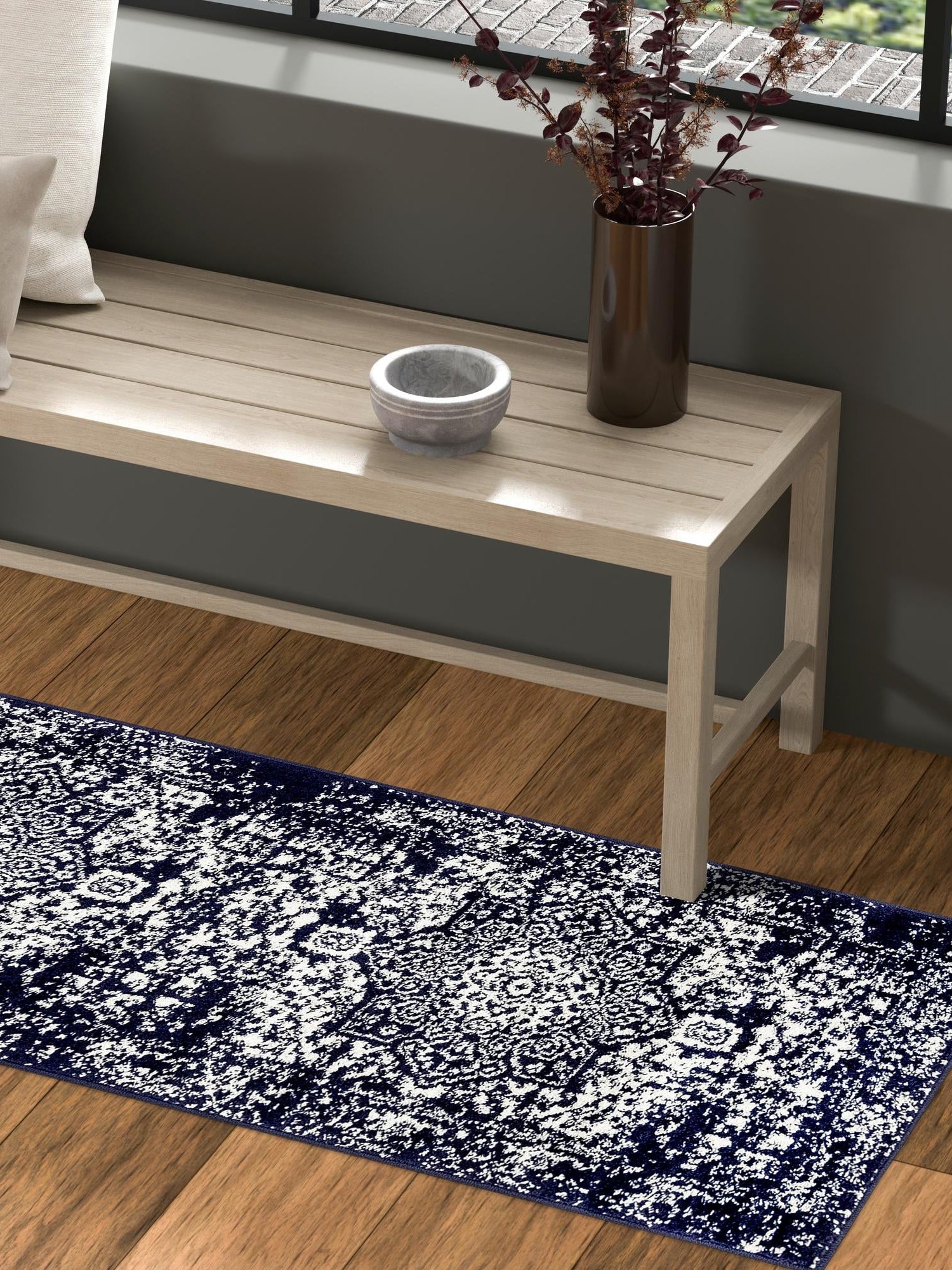 Navy Blue 2' 7 x 12' Richmond Runner Area Rug Vintage Distressed Look Traditional Design Carpet for Unique Home Interior Design for Sale at Rug Engine