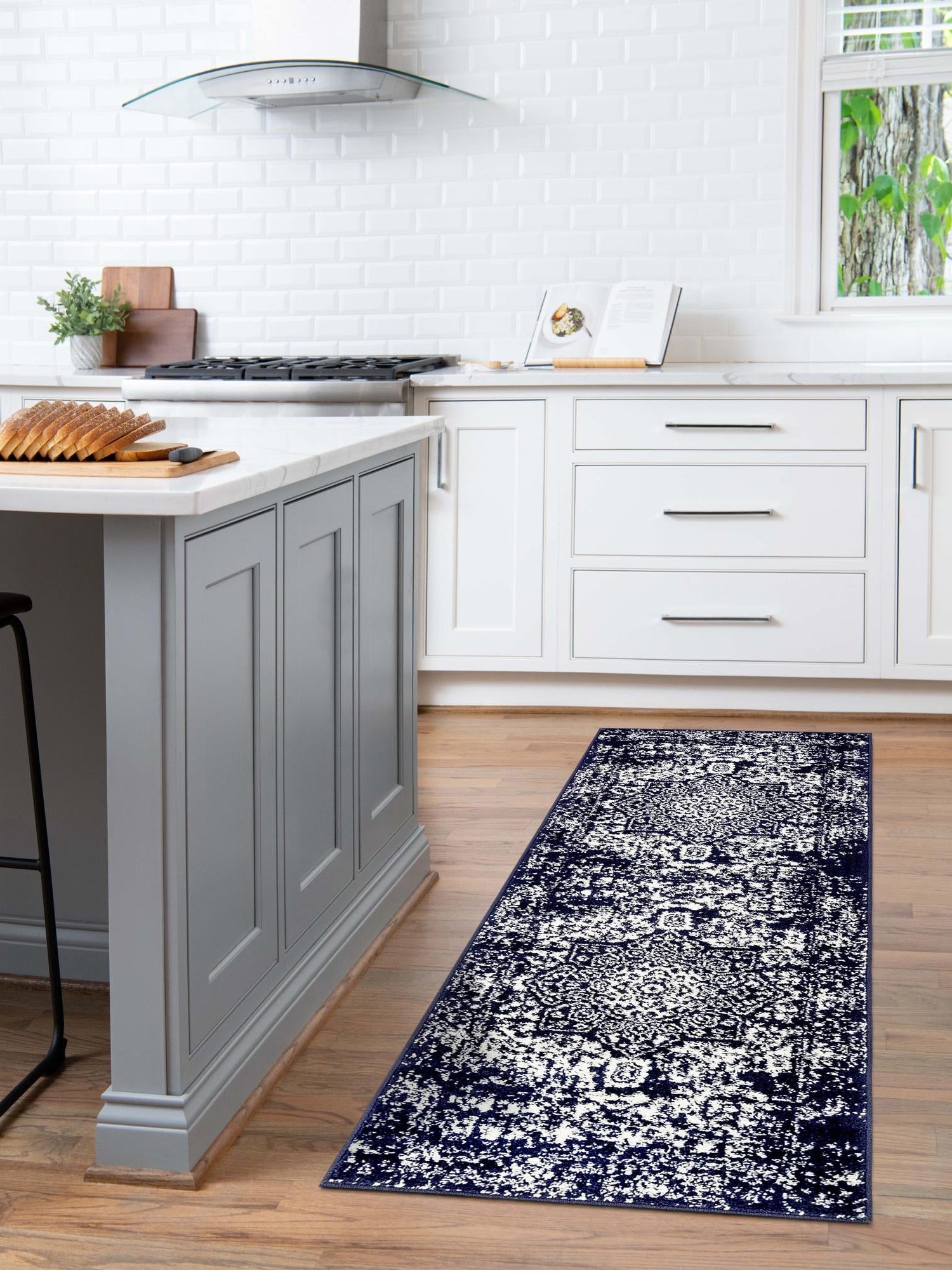 Navy Blue 2' 7 x 12' Richmond Runner Area Rug Vintage Distressed Look Traditional Design Carpet for Unique Home Interior Design for Sale at Rug Engine