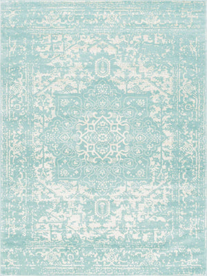 Aqua 9' x 12' Richmond Rectangle Area Rug Vintage Distressed Look Traditional Design Carpet for Unique Home Interior Design for Sale at Rug Engine