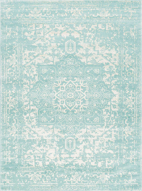 Aqua 9' x 12' Richmond Rectangle Area Rug Vintage Distressed Look Traditional Design Carpet for Unique Home Interior Design for Sale at Rug Engine
