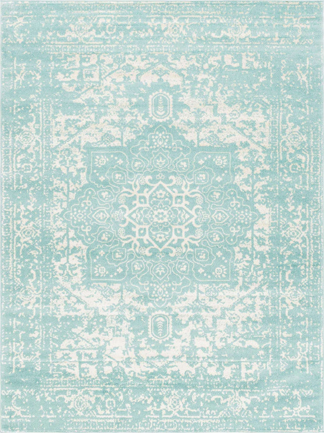 Aqua 9' x 12' Richmond Rectangle Area Rug Vintage Distressed Look Traditional Design Carpet for Unique Home Interior Design for Sale at Rug Engine