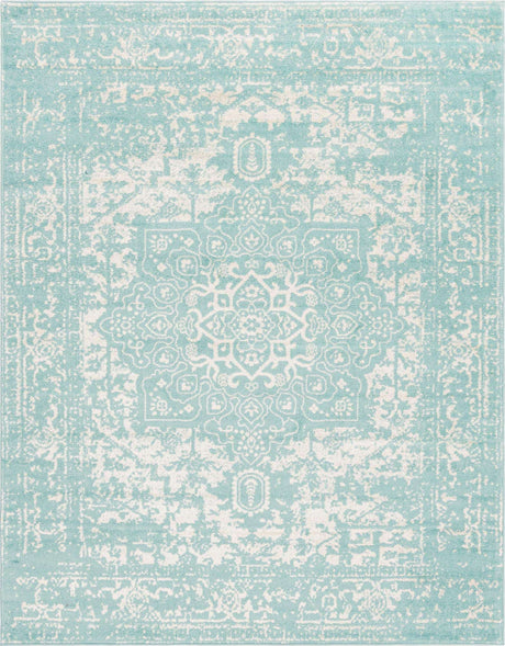 Aqua 7' 10 x 10' Richmond Rectangle Area Rug Vintage Distressed Look Traditional Design Carpet for Unique Home Interior Design for Sale at Rug Engine