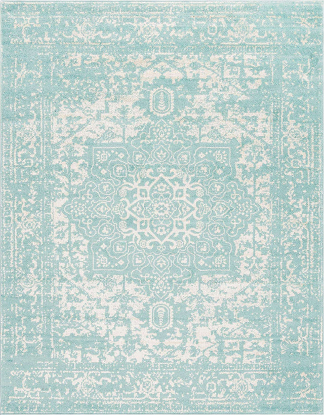 Aqua 7' 10 x 10' Richmond Rectangle Area Rug Vintage Distressed Look Traditional Design Carpet for Unique Home Interior Design for Sale at Rug Engine