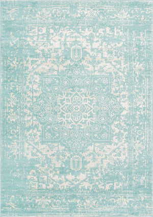 Aqua 7' 1 x 10' Richmond Rectangle Area Rug Vintage Distressed Look Traditional Design Carpet for Unique Home Interior Design for Sale at Rug Engine
