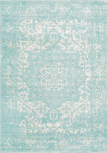 Aqua 7' 1 x 10' Richmond Rectangle Area Rug Vintage Distressed Look Traditional Design Carpet for Unique Home Interior Design for Sale at Rug Engine