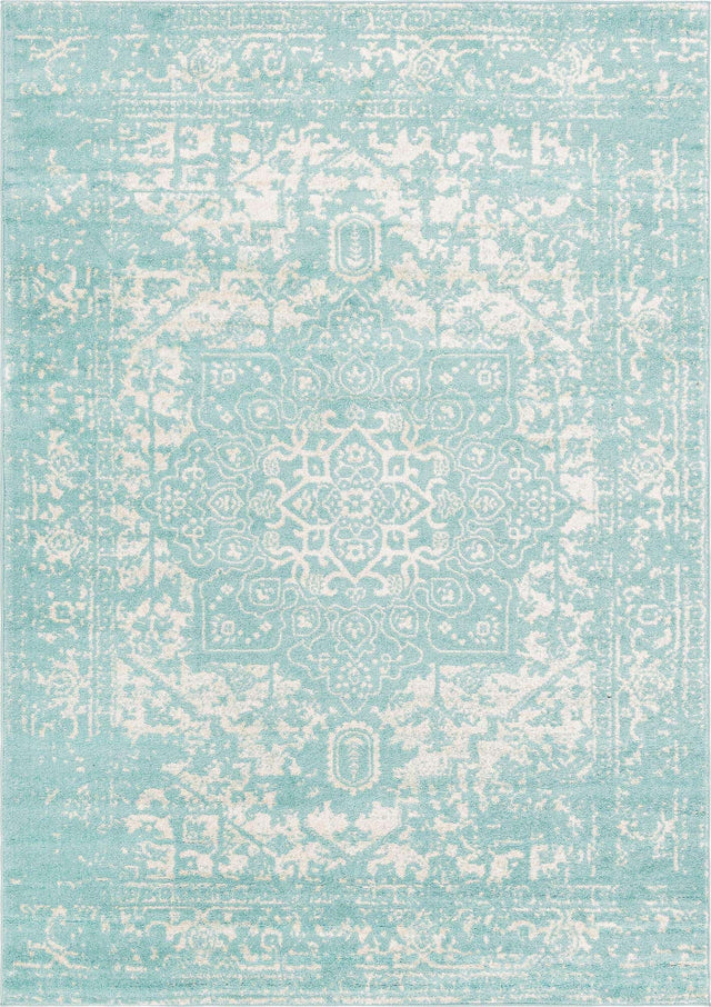 Aqua 7' 1 x 10' Richmond Rectangle Area Rug Vintage Distressed Look Traditional Design Carpet for Unique Home Interior Design for Sale at Rug Engine