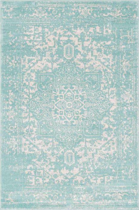 Aqua 6' 1 x 9' Richmond Rectangle Area Rug Vintage Distressed Look Traditional Design Carpet for Unique Home Interior Design for Sale at Rug Engine