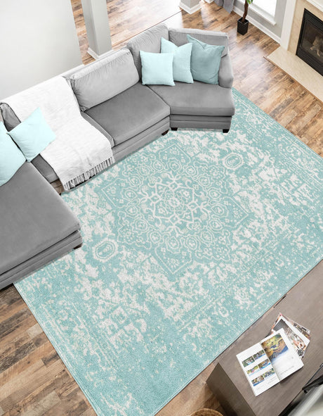 Aqua 2' x 3' 1 Richmond Rectangle Area Rug Vintage Distressed Look Traditional Design Carpet for Unique Home Interior Design for Sale at Rug Engine