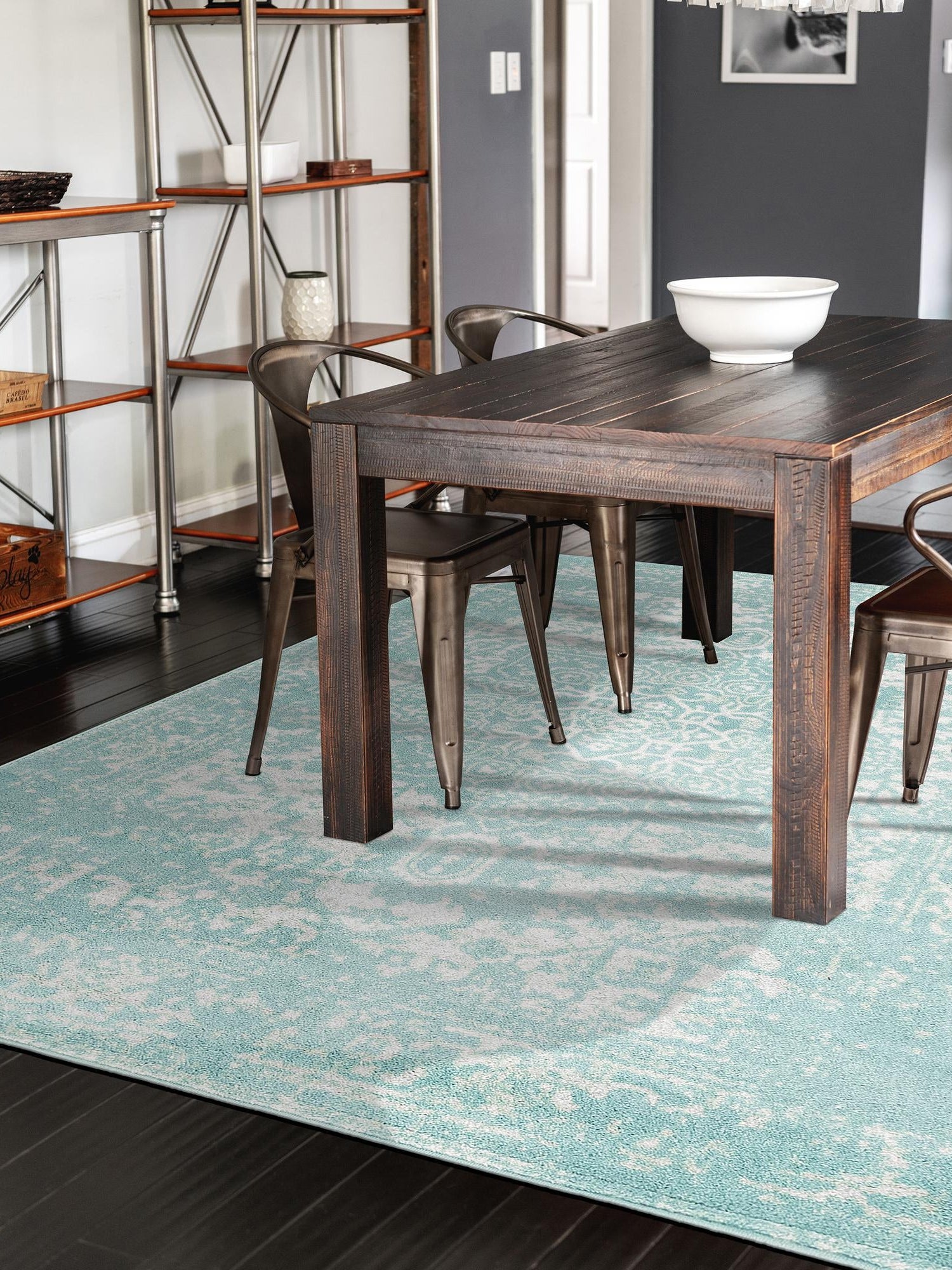 Aqua 7' 1 x 10' Richmond Rectangle Area Rug Vintage Distressed Look Traditional Design Carpet for Unique Home Interior Design for Sale at Rug Engine