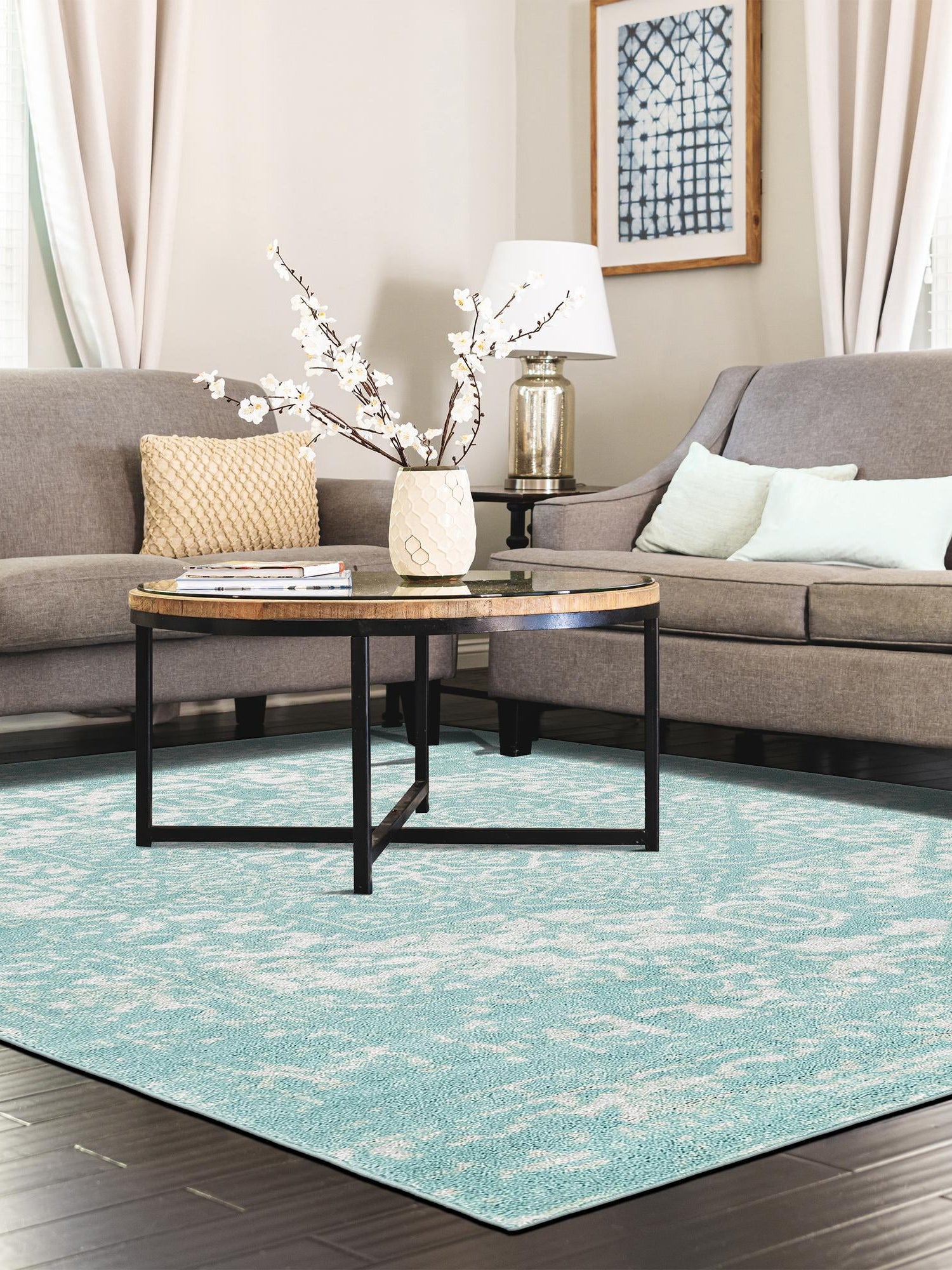 Aqua 3' 1 x 5' 3 Richmond Rectangle Area Rug Vintage Distressed Look Traditional Design Carpet for Unique Home Interior Design for Sale at Rug Engine