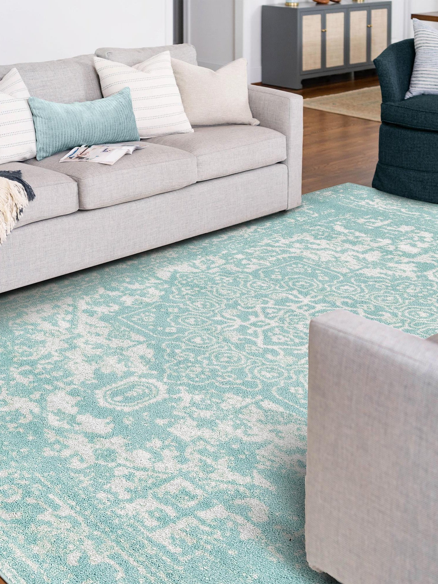 Aqua 3' 1 x 5' 3 Richmond Rectangle Area Rug Vintage Distressed Look Traditional Design Carpet for Unique Home Interior Design for Sale at Rug Engine