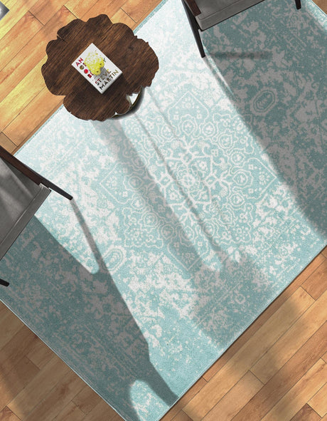 Aqua 3' 1 x 5' 3 Richmond Rectangle Area Rug Vintage Distressed Look Traditional Design Carpet for Unique Home Interior Design for Sale at Rug Engine