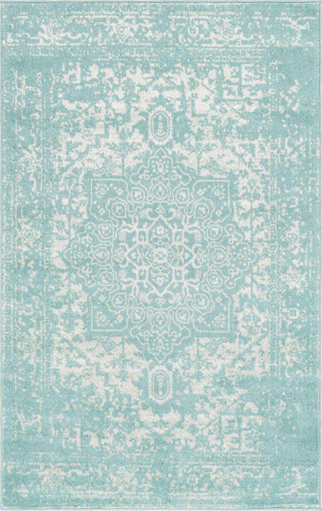Aqua 5' 3 x 8' Richmond Rectangle Area Rug Vintage Distressed Look Traditional Design Carpet for Unique Home Interior Design for Sale at Rug Engine