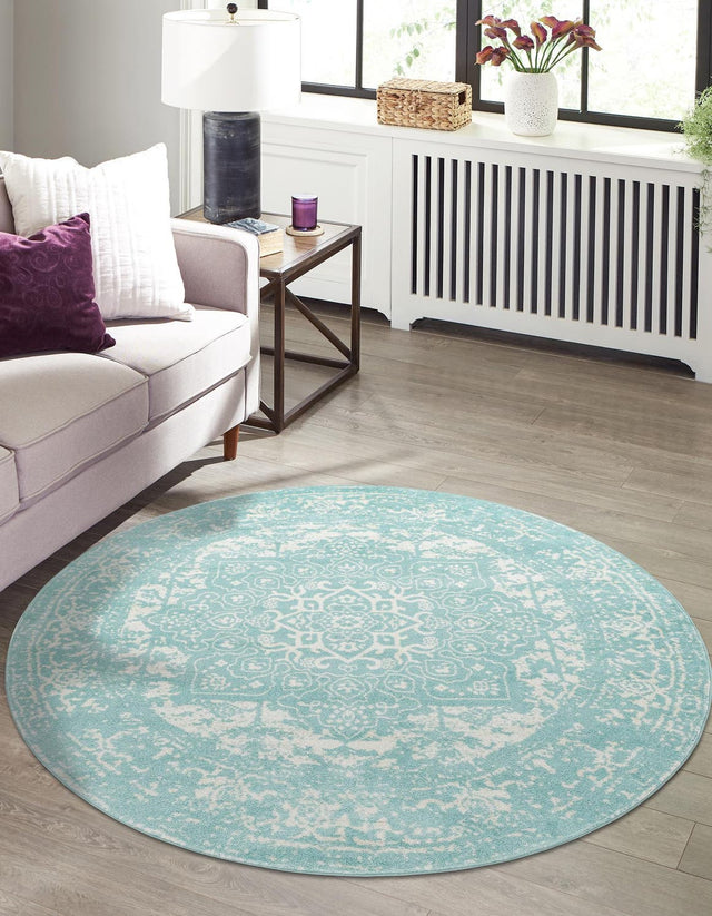 Aqua 7' 10 x 7' 10 Richmond Round Area Rug Vintage Distressed Look Traditional Design Carpet for Unique Home Interior Design for Sale at Rug Engine