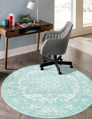 Aqua 7' 10 x 7' 10 Richmond Round Area Rug Vintage Distressed Look Traditional Design Carpet for Unique Home Interior Design for Sale at Rug Engine