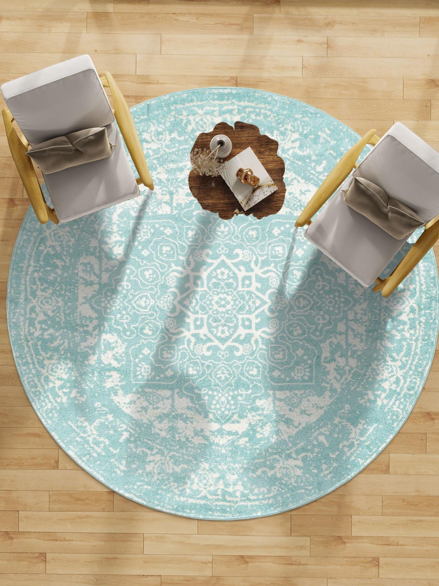 Aqua 7' 10 x 7' 10 Richmond Round Area Rug Vintage Distressed Look Traditional Design Carpet for Unique Home Interior Design for Sale at Rug Engine
